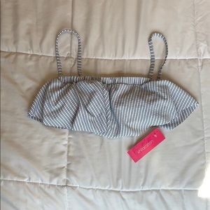 White bikini top with blue stripes